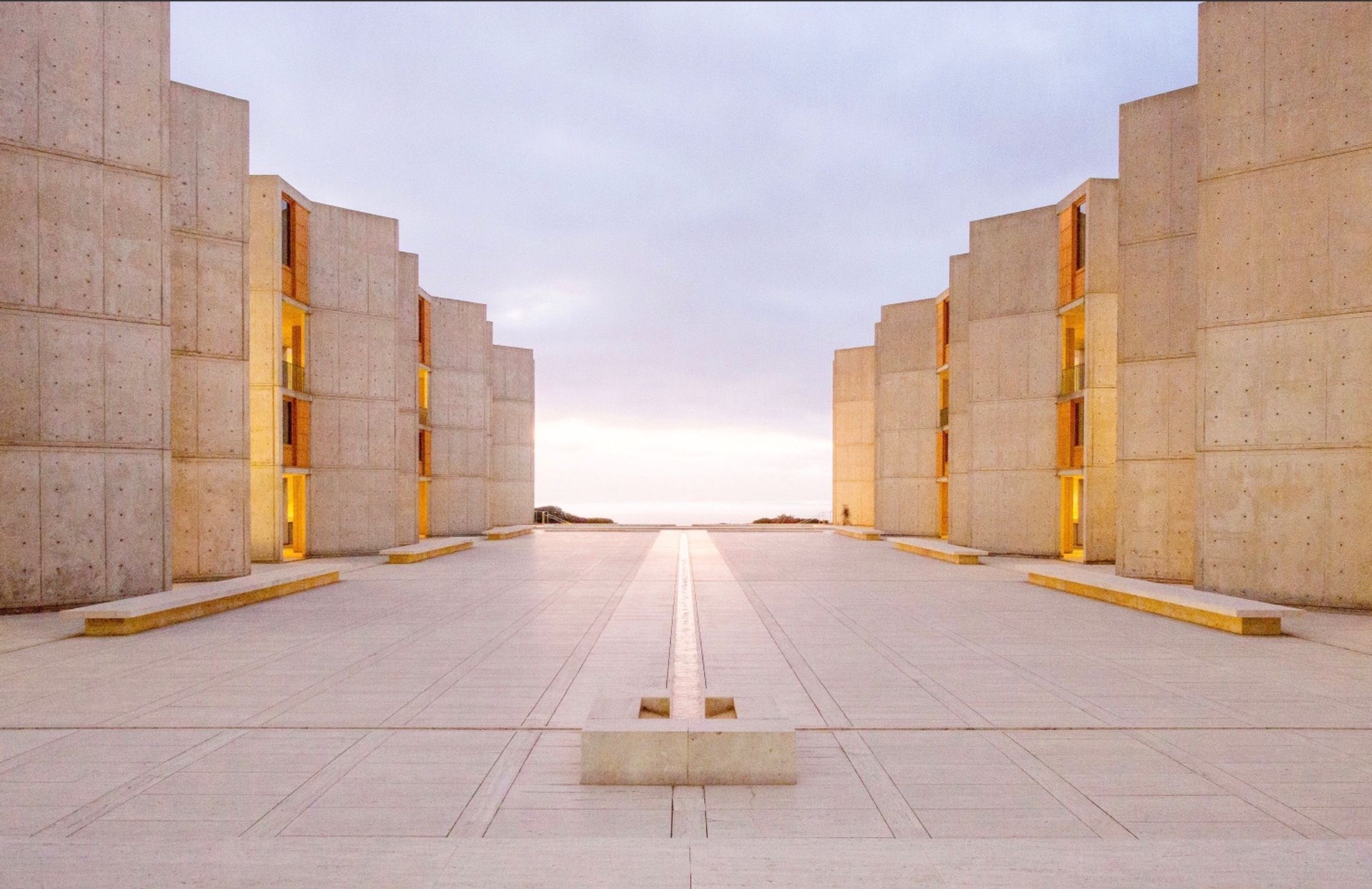 View of the courtyard at Salk Institute, La Jolla, CA - Louis Kahn Architect.  Naan design.  Nandesign.