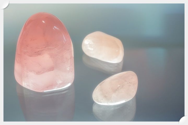 Image of 3 peach selenite stones.  Naan Design.  Naandesign.