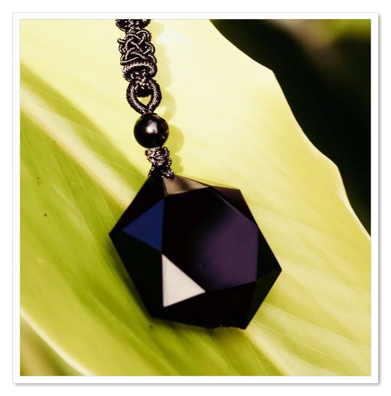 Picture of a black obsidian talisman necklace